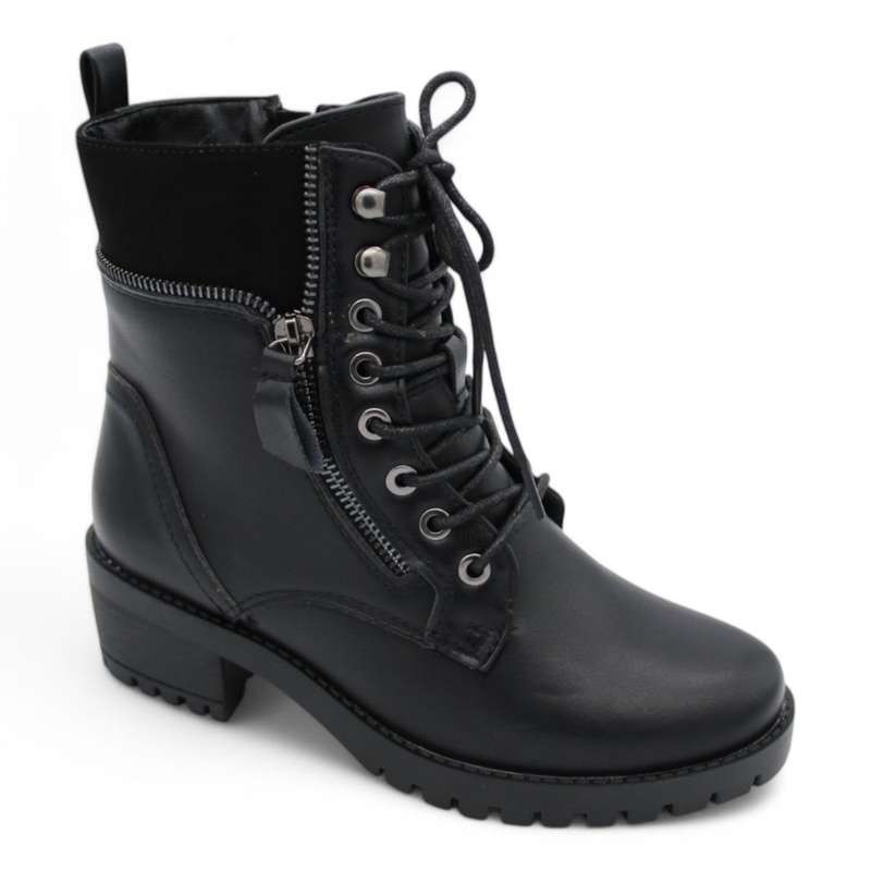 ALXIR Women Block Heel Ankle Boots with Lace and Side Zipper PSL4188