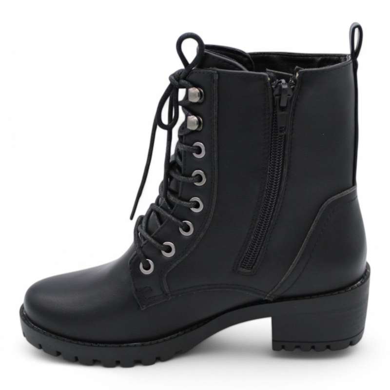ALXIR Women Block Heel Ankle Boots with Lace and Side Zipper PSL4188