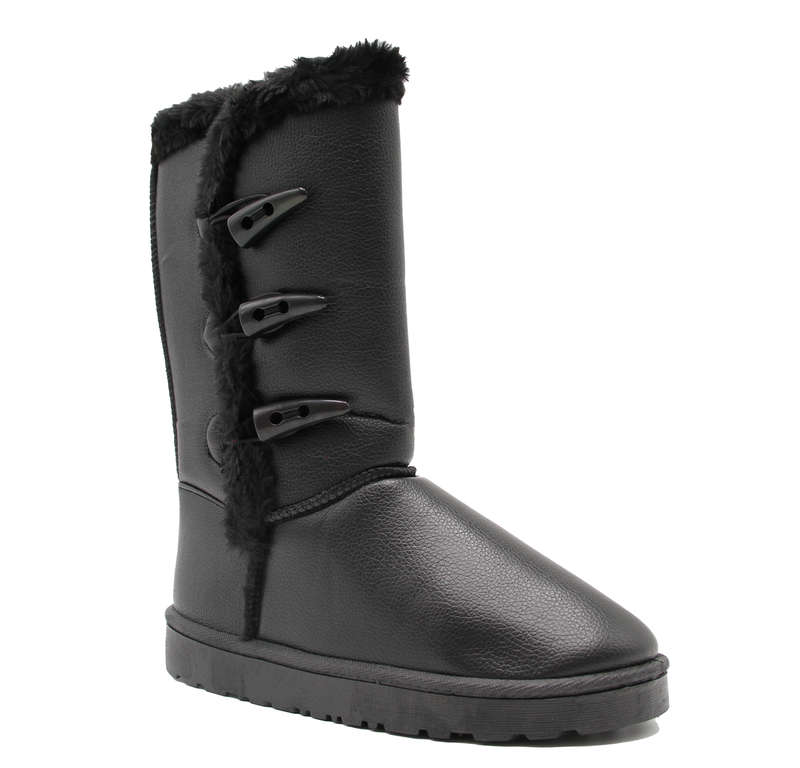 TTP Women's Three Button PU Mid-Calf Polar Boots