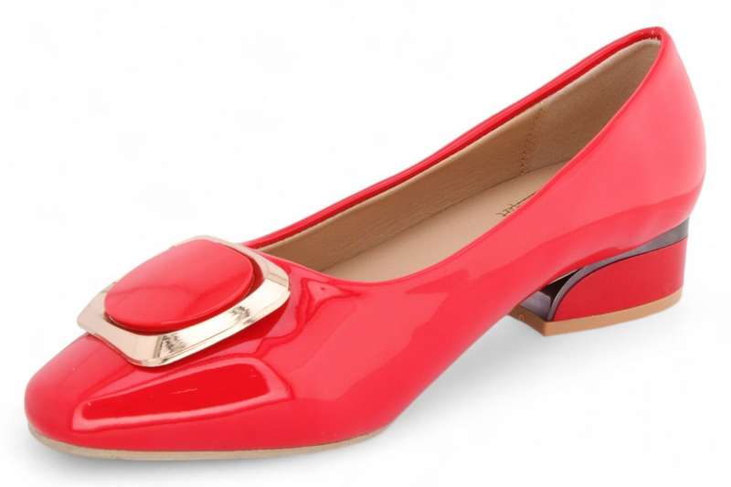 TTP Low Block Heel Patent PU Courts with Square Decor JSF61