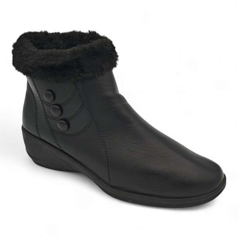 TTP Women Black Round Toe Ankle Boot with Faux Fur Lining HL210401-1