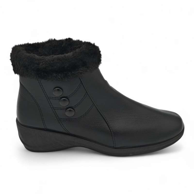 TTP Women Black Round Toe Ankle Boot with Faux Fur Lining HL210401-1