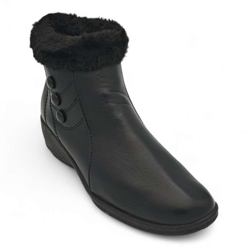 TTP Women Black Round Toe Ankle Boot with Faux Fur Lining HL210401-1