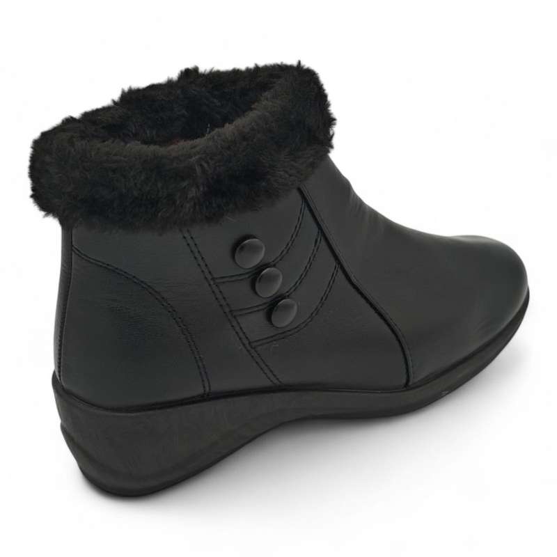 TTP Women Black Round Toe Ankle Boot with Faux Fur Lining HL210401-1