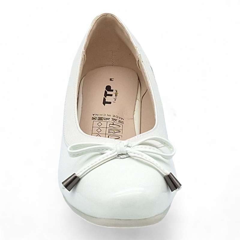 TTP Ladies Patent Court Heel Elasticated Top Line & Ribbon Decor HT7808-2