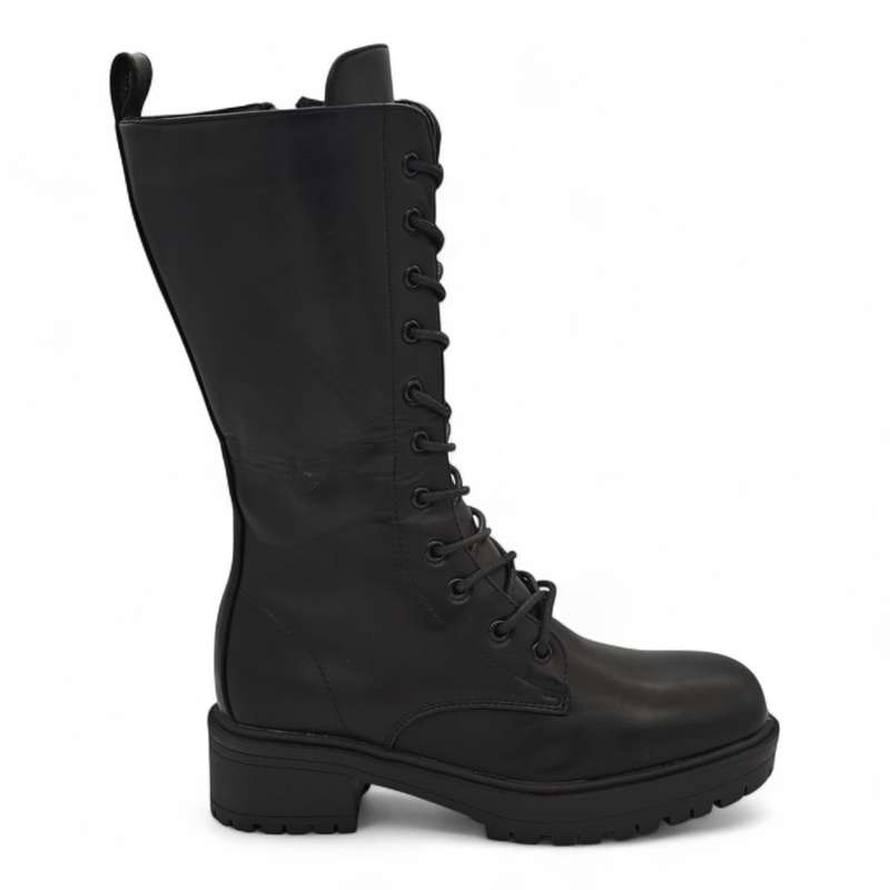 TTP Women's Platform Mid Calf Boots with Lace and Side Zipper HTA08