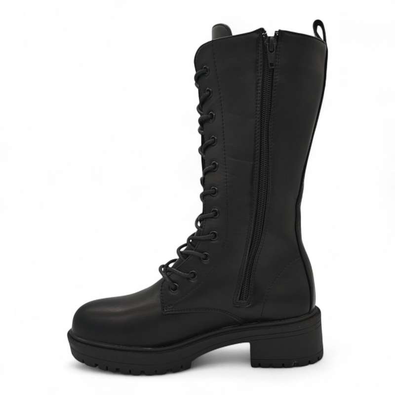 TTP Women's Platform Mid Calf Boots with Lace and Side Zipper HTA08