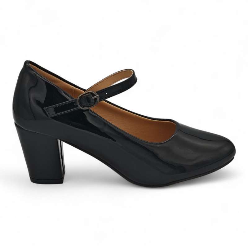 TTP Patent PU Almond Toe Block Heel with Buckle Strap HTG-07