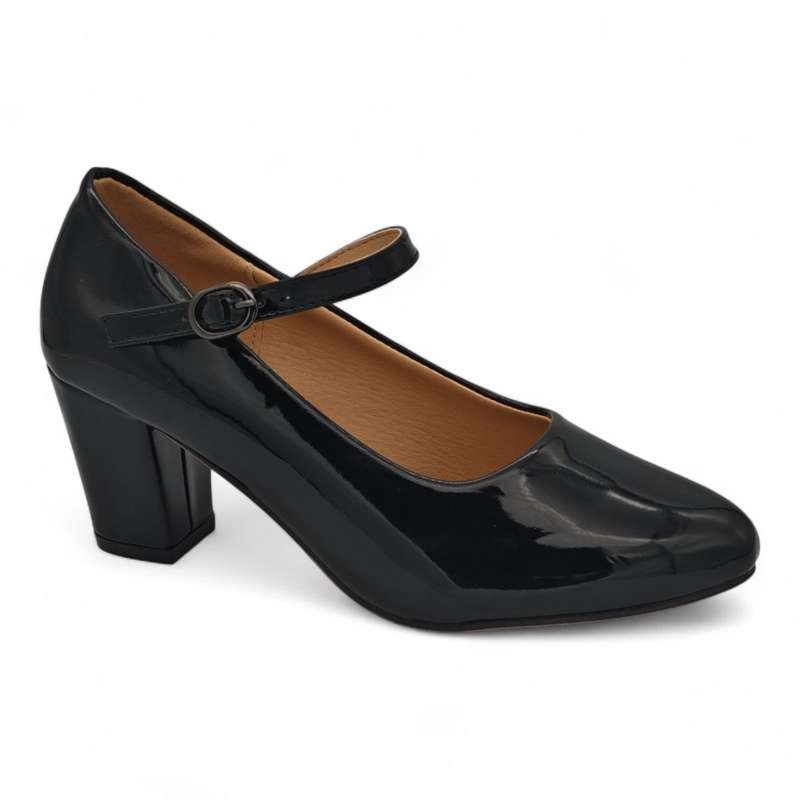 TTP Patent PU Almond Toe Block Heel with Buckle Strap HTG-07