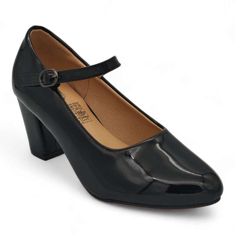 TTP Patent PU Almond Toe Block Heel with Buckle Strap HTG-07