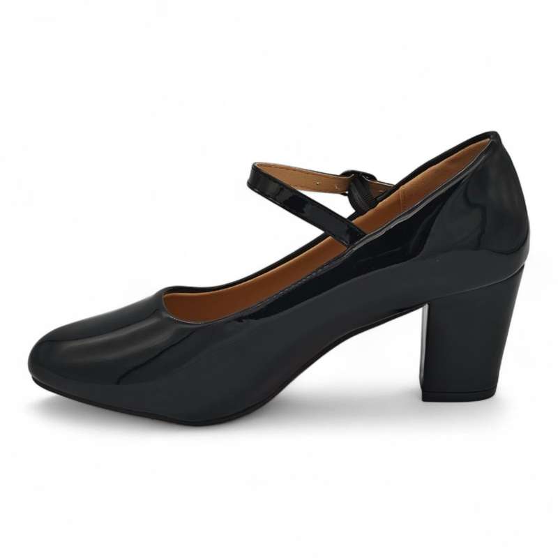 TTP Patent PU Almond Toe Block Heel with Buckle Strap HTG-07