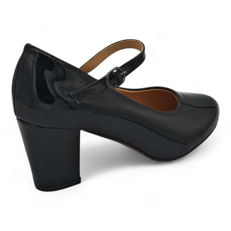 TTP Patent PU Almond Toe Block Heel with Buckle Strap HTG-07