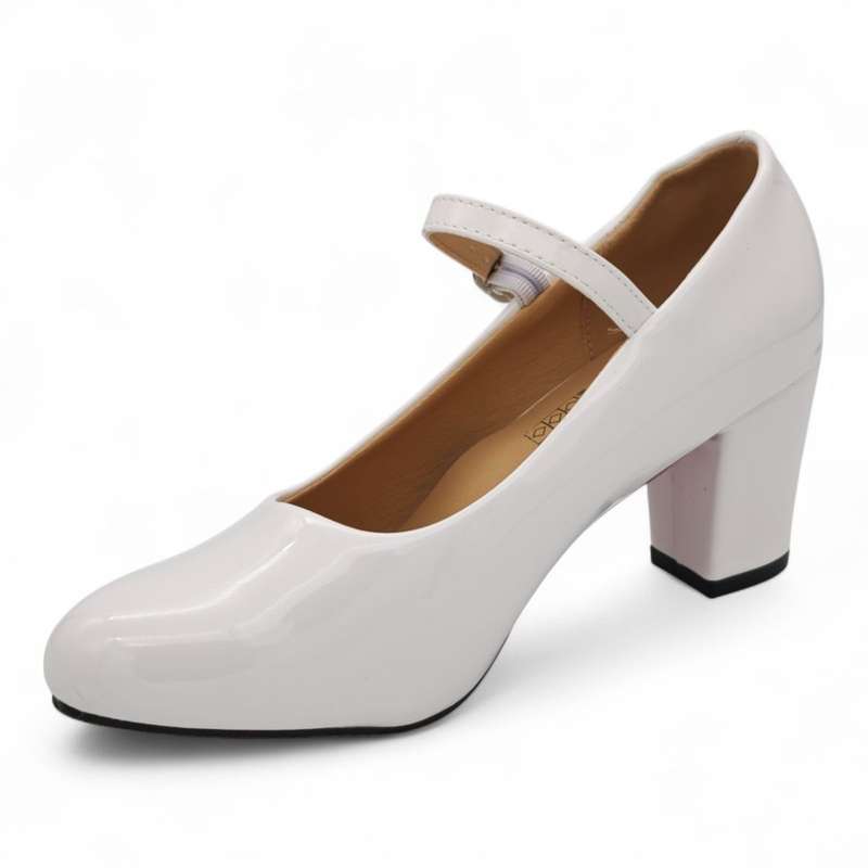TTP Patent PU Almond Toe Block Heel with Buckle Strap HTG-07