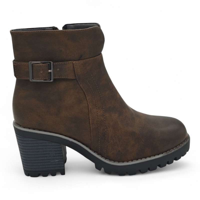 TTP Women's Block Heel Ankle Boots with Buckle Decor and Side Zipper HTM-1