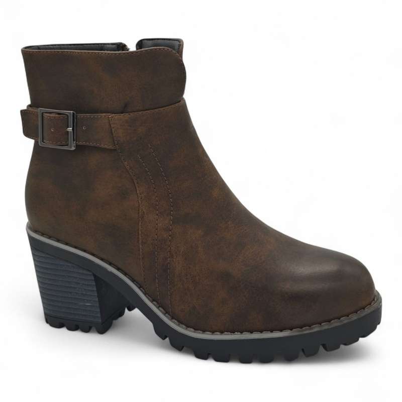 TTP Women's Block Heel Ankle Boots with Buckle Decor and Side Zipper HTM-1