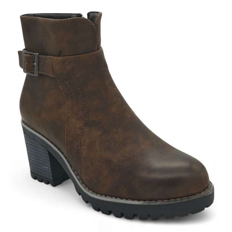 TTP Women's Block Heel Ankle Boots with Buckle Decor and Side Zipper HTM-1