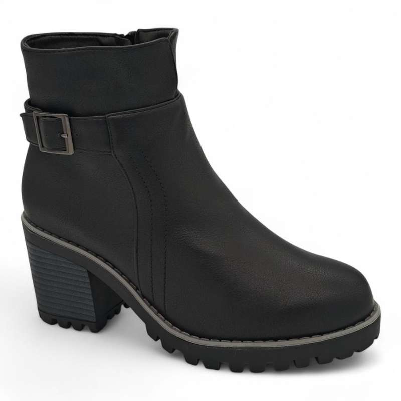 TTP Women's Block Heel Ankle Boots with Buckle Decor and Side Zipper HTM-1