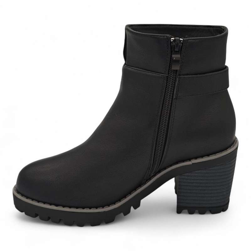 TTP Women's Block Heel Ankle Boots with Buckle Decor and Side Zipper HTM-1