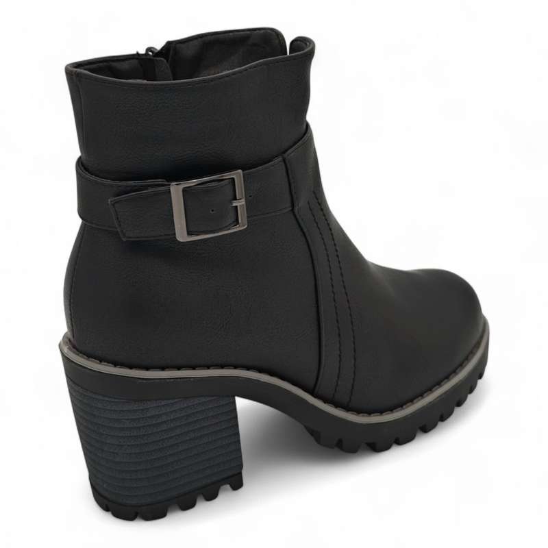 TTP Women's Block Heel Ankle Boots with Buckle Decor and Side Zipper HTM-1