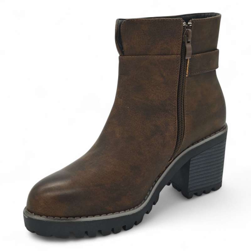 TTP Women's Block Heel Ankle Boots with Buckle Decor and Side Zipper HTM-1