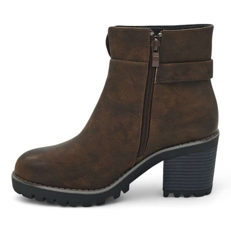 TTP Women's Block Heel Ankle Boots with Buckle Decor and Side Zipper HTM-1