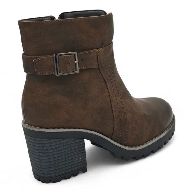 TTP Women's Block Heel Ankle Boots with Buckle Decor and Side Zipper HTM-1