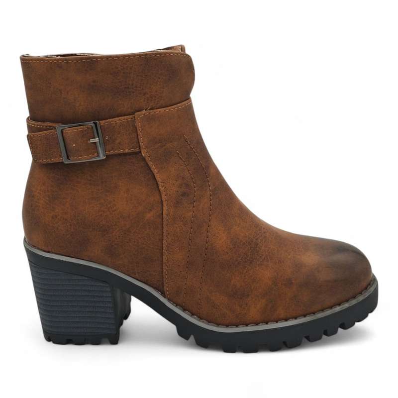 TTP Women's Block Heel Ankle Boots with Buckle Decor and Side Zipper HTM-1