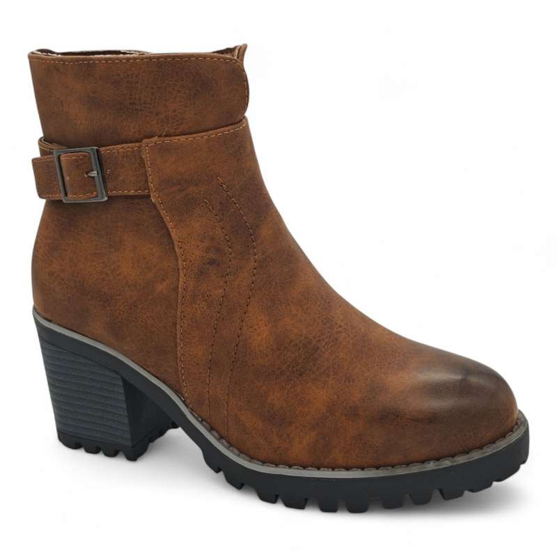 TTP Women's Block Heel Ankle Boots with Buckle Decor and Side Zipper HTM-1