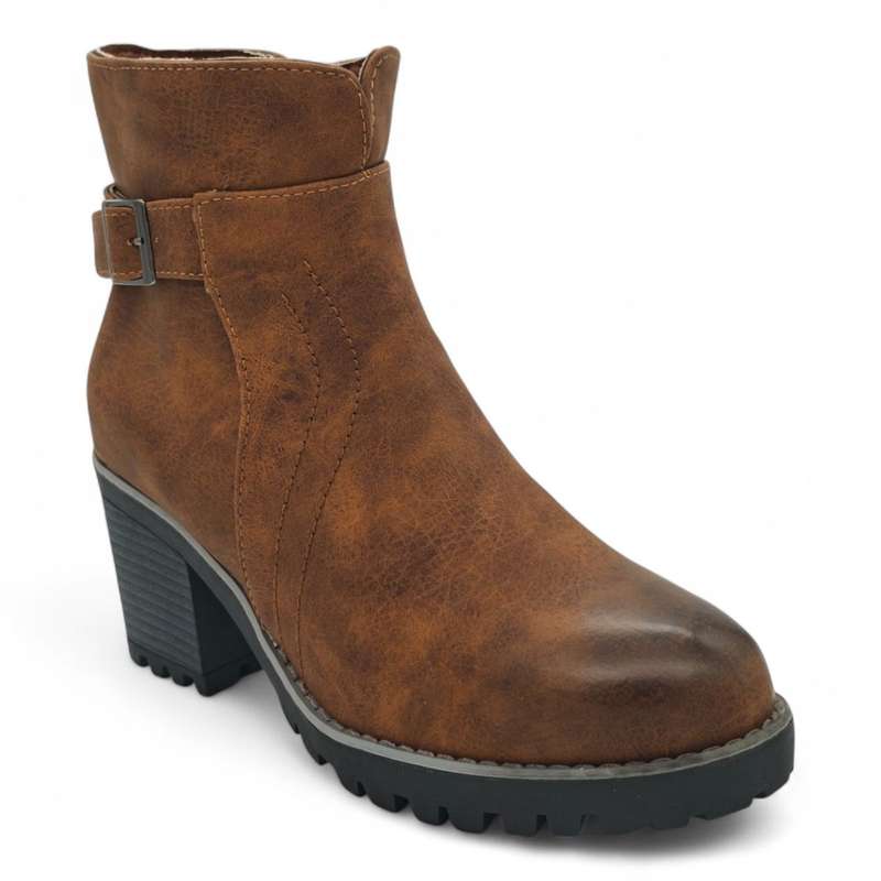TTP Women's Block Heel Ankle Boots with Buckle Decor and Side Zipper HTM-1