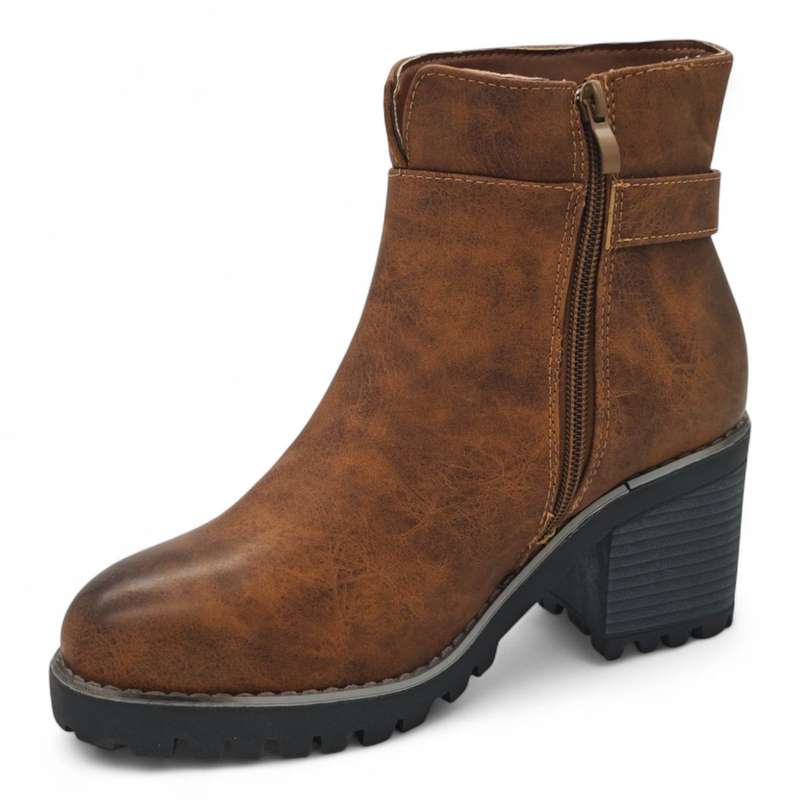 TTP Women's Block Heel Ankle Boots with Buckle Decor and Side Zipper HTM-1