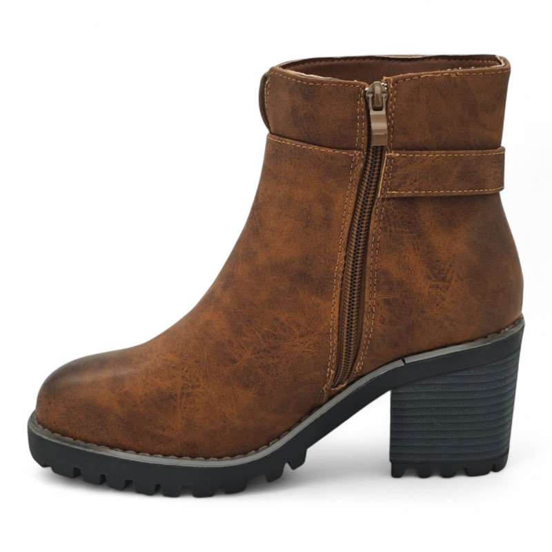 TTP Women's Block Heel Ankle Boots with Buckle Decor and Side Zipper HTM-1