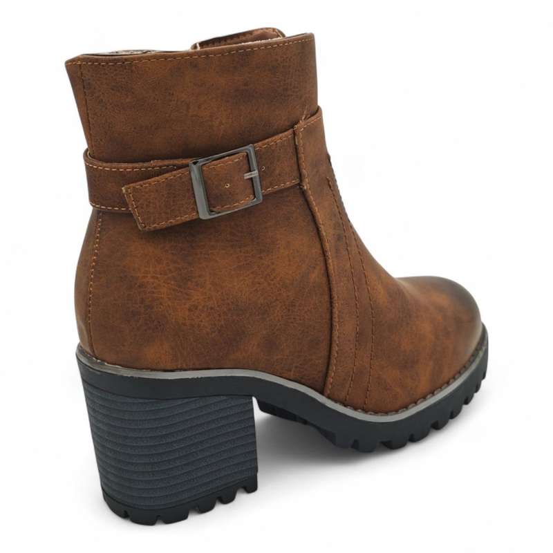 TTP Women's Block Heel Ankle Boots with Buckle Decor and Side Zipper HTM-1