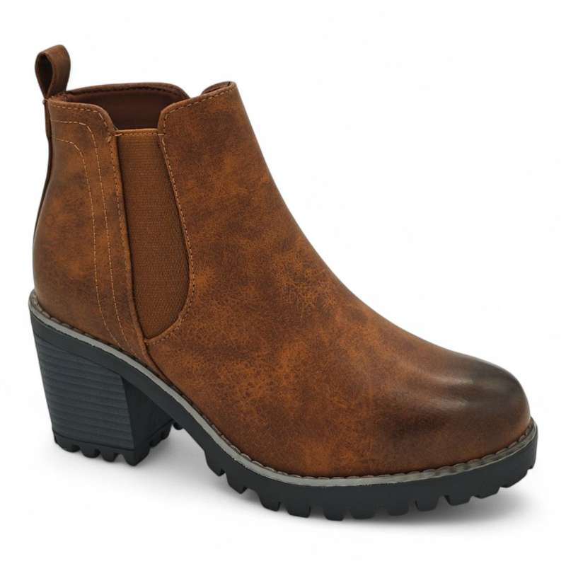 TTP Women Block Heel Ankle Boots with Elastic Panel and Side Zipper HTM-2
