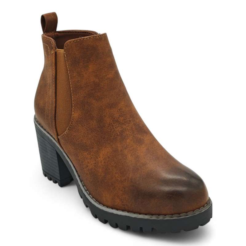 TTP Women Block Heel Ankle Boots with Elastic Panel and Side Zipper HTM-2