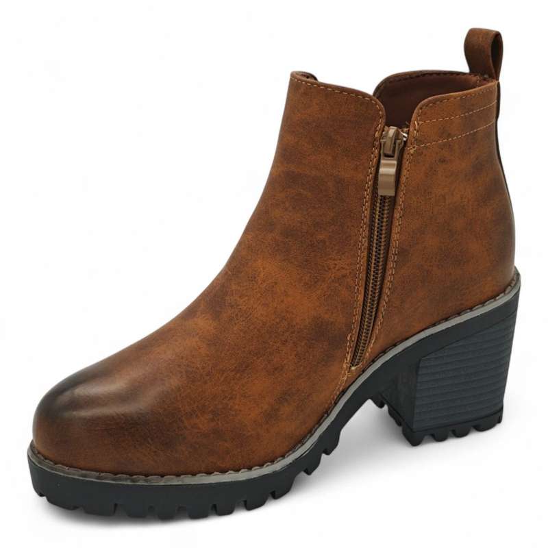 TTP Women Block Heel Ankle Boots with Elastic Panel and Side Zipper HTM-2