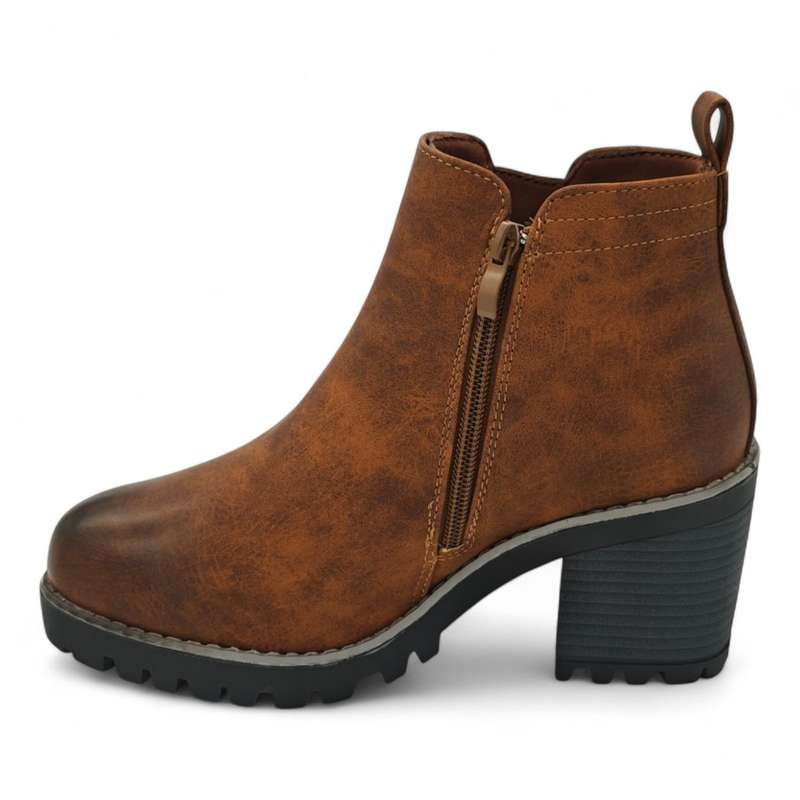 TTP Women Block Heel Ankle Boots with Elastic Panel and Side Zipper HTM-2