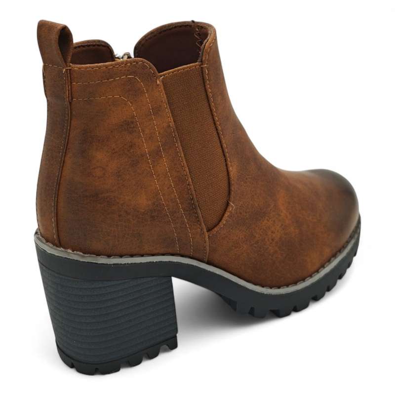 TTP Women Block Heel Ankle Boots with Elastic Panel and Side Zipper HTM-2