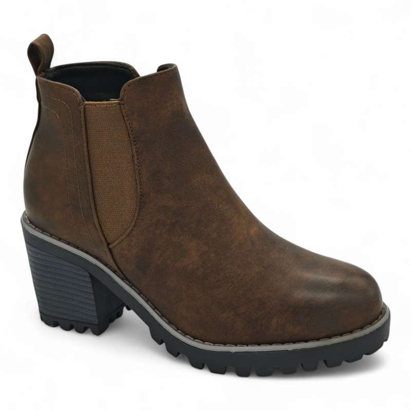 TTP Women Block Heel Ankle Boots with Elastic Panel and Side Zipper HTM-2