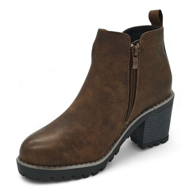 TTP Women Block Heel Ankle Boots with Elastic Panel and Side Zipper HTM-2