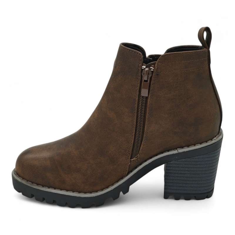 TTP Women Block Heel Ankle Boots with Elastic Panel and Side Zipper HTM-2