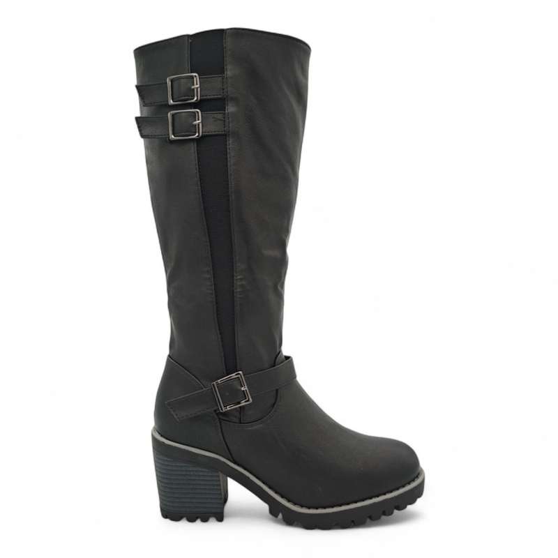 TTP Women Knee High Block Heel Boots with Buckle Decors HTM-6