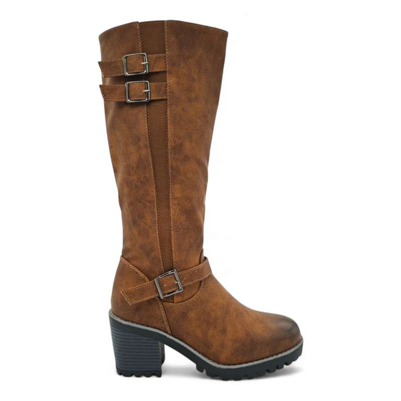 TTP Women Knee High Block Heel Boots with Buckle Decors HTM-6