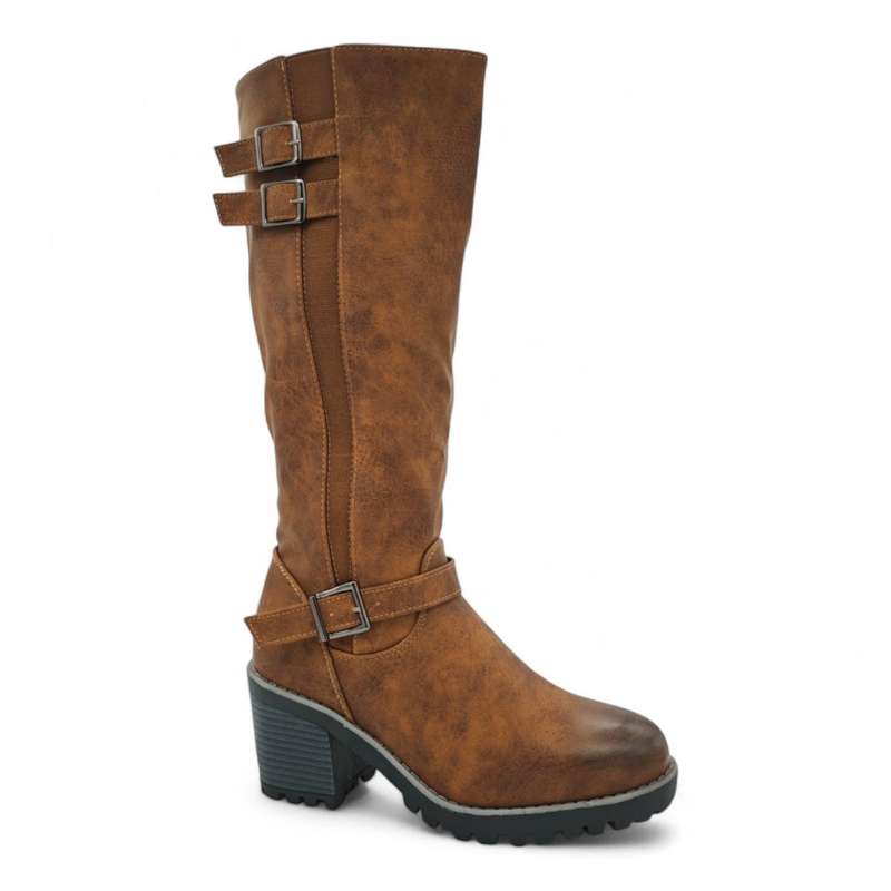 TTP Women Knee High Block Heel Boots with Buckle Decors HTM-6