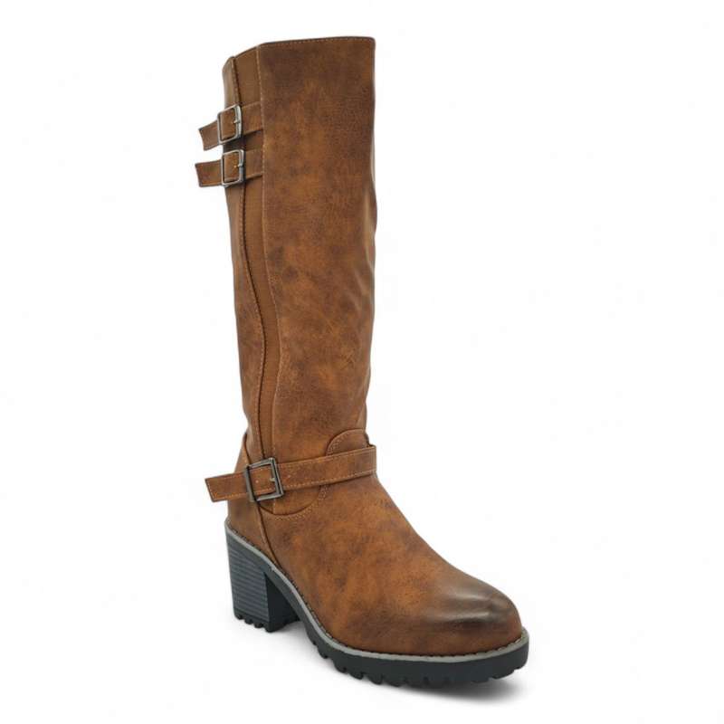 TTP Women Knee High Block Heel Boots with Buckle Decors HTM-6