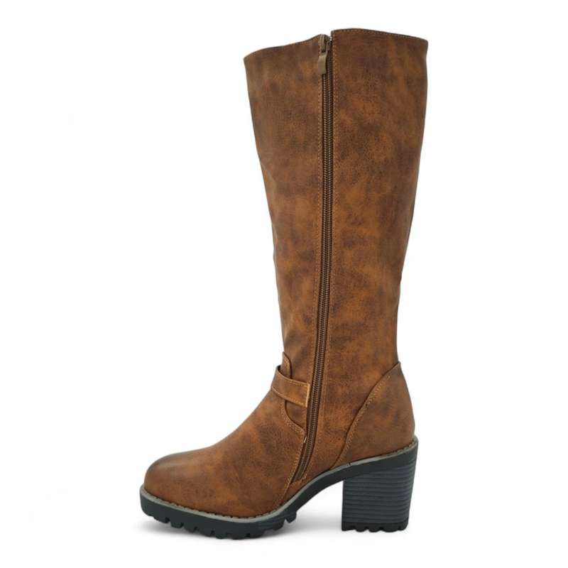 TTP Women Knee High Block Heel Boots with Buckle Decors HTM-6
