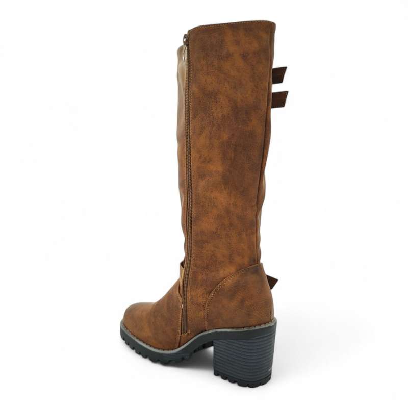 TTP Women Knee High Block Heel Boots with Buckle Decors HTM-6