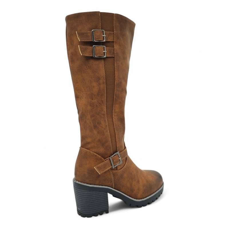 TTP Women Knee High Block Heel Boots with Buckle Decors HTM-6