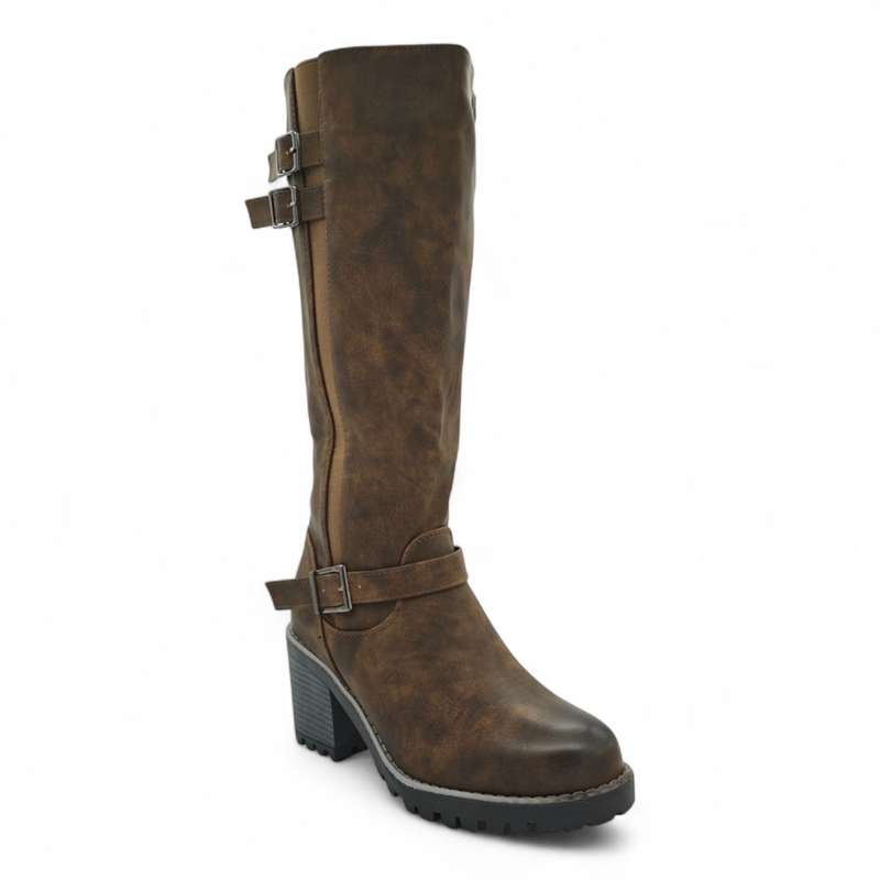 TTP Women Knee High Block Heel Boots with Buckle Decors HTM-6