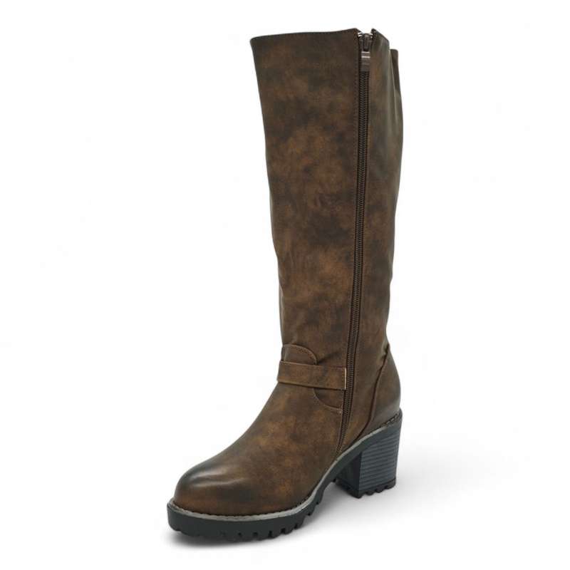 TTP Women Knee High Block Heel Boots with Buckle Decors HTM-6