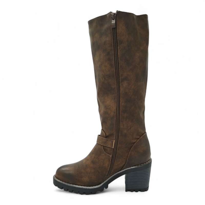 TTP Women Knee High Block Heel Boots with Buckle Decors HTM-6